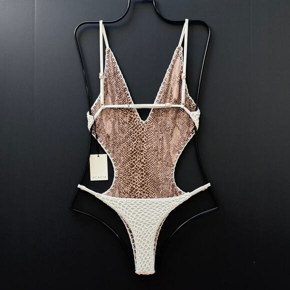 Acacia ARIA Crochet One Piece Swimsuit- Pikake - Minimalist - Adjustable Straps - Picture 2 of 13